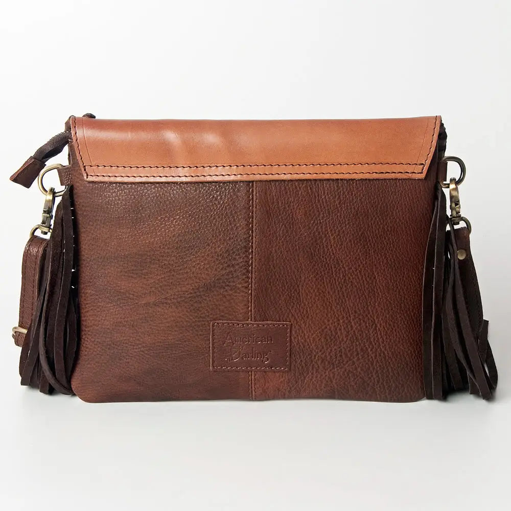 American Darling Genuine Leather Hand Tooled Fringe Western Bag