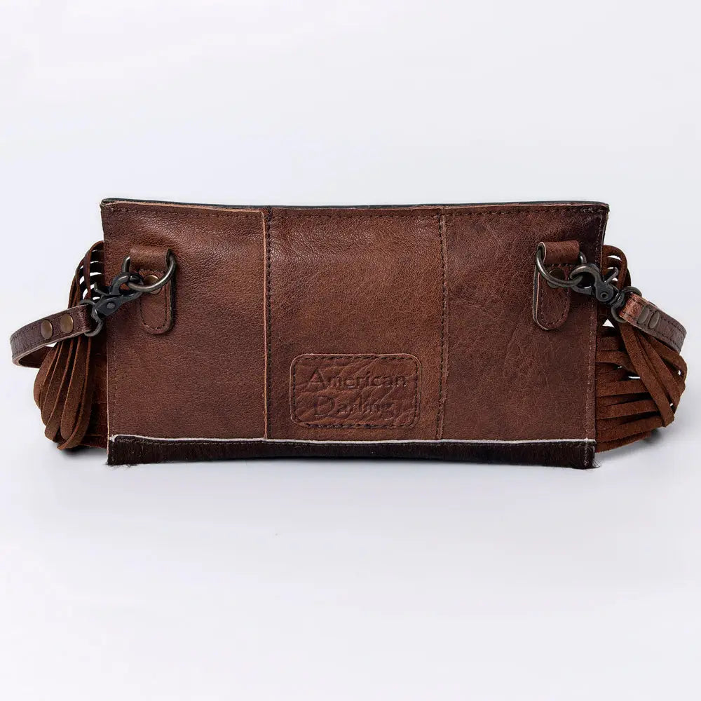 American Darling Hand Tooled Genuine Leather Fringe Western Purse Bag