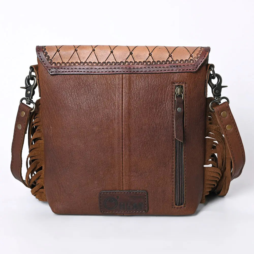Hand Tooled Leather Western Fringe Cowhide Bag