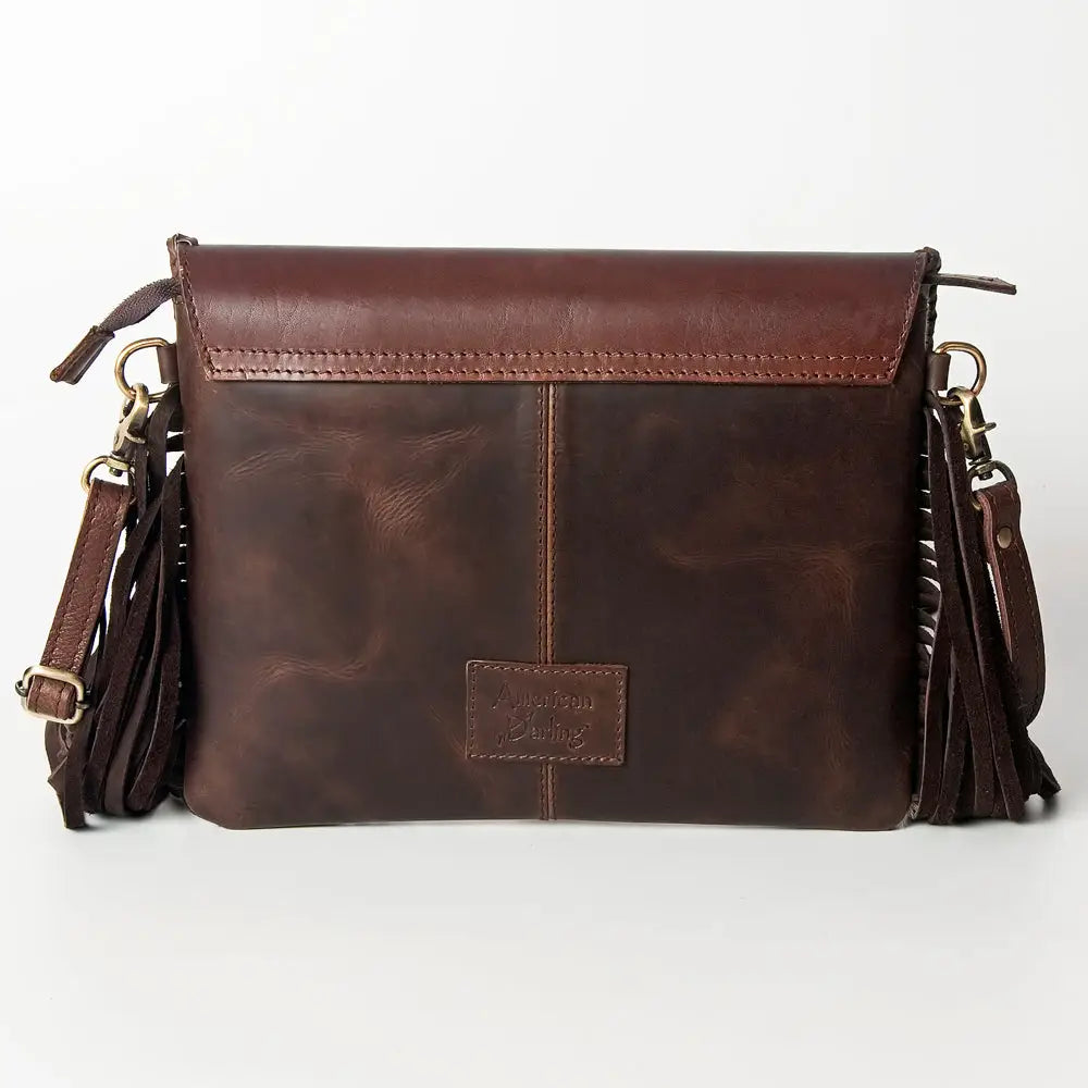 American Darling Cowhide Genuine Hand Tooled Leather Fringe Bag