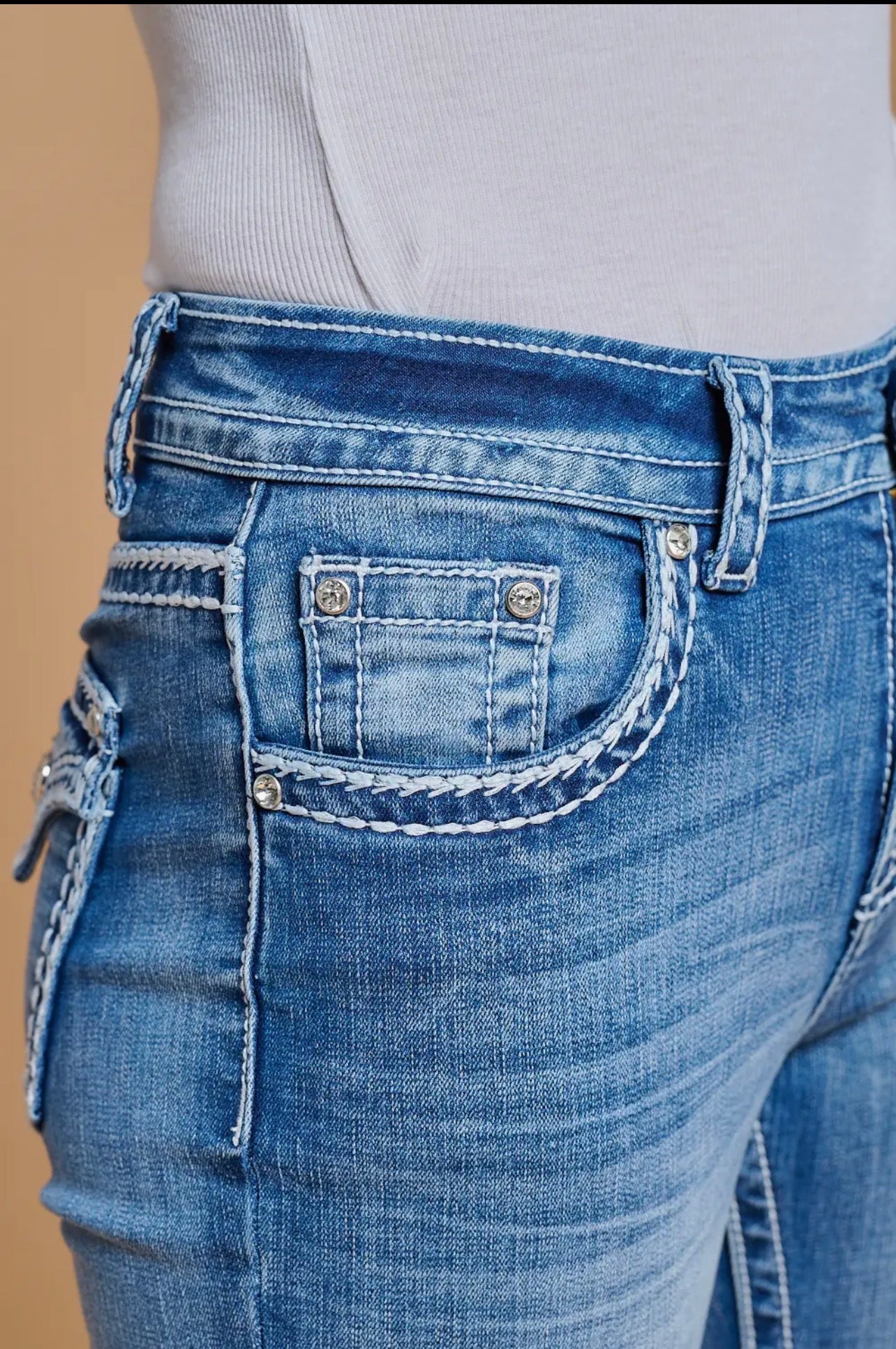 Mid Wash Boot Cut Western Jeans