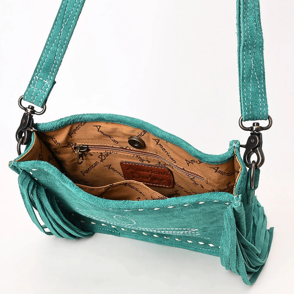 American Darling Fringed Cowboy Boot Stitch Turquoise Bag