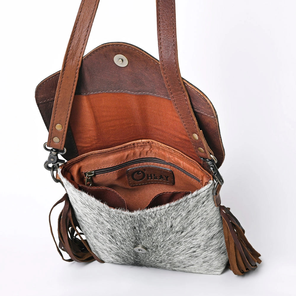 Hand Tooled Leather Western Fringe Cowhide Bag