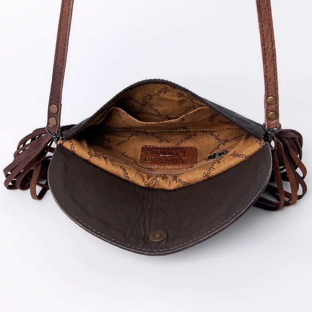 American Darling Hand Tooled Genuine Leather Fringe Western Purse Bag