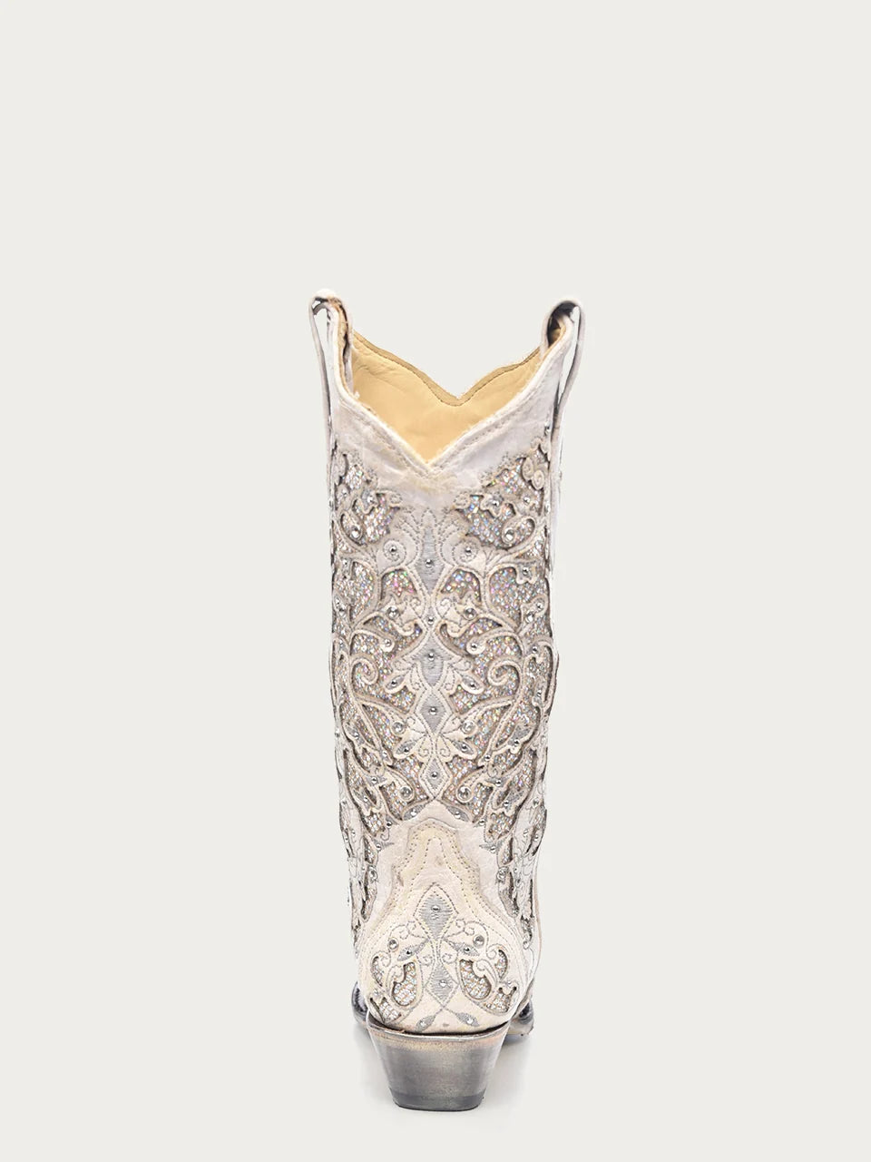 Corral White Glittered Inlay And Crystals Snip Toe Wedding Cowboy Boot