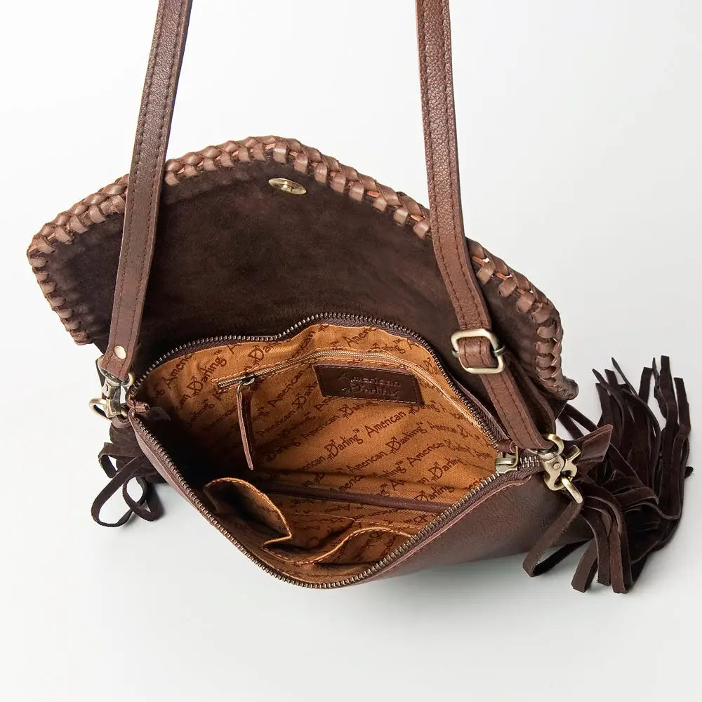 American Darling Genuine Leather Hand Tooled Fringe Western Bag