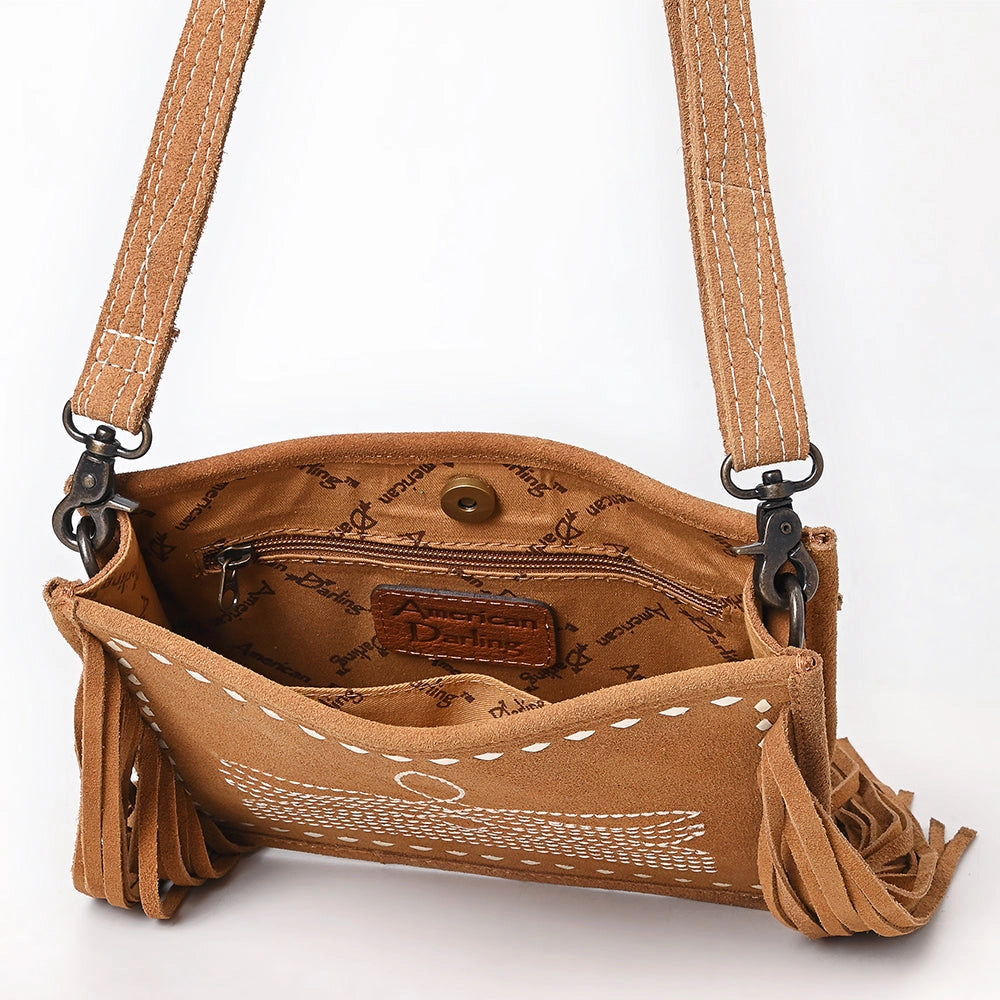 American Darling Fringed Cowboy Boot Stitch Brown Bag