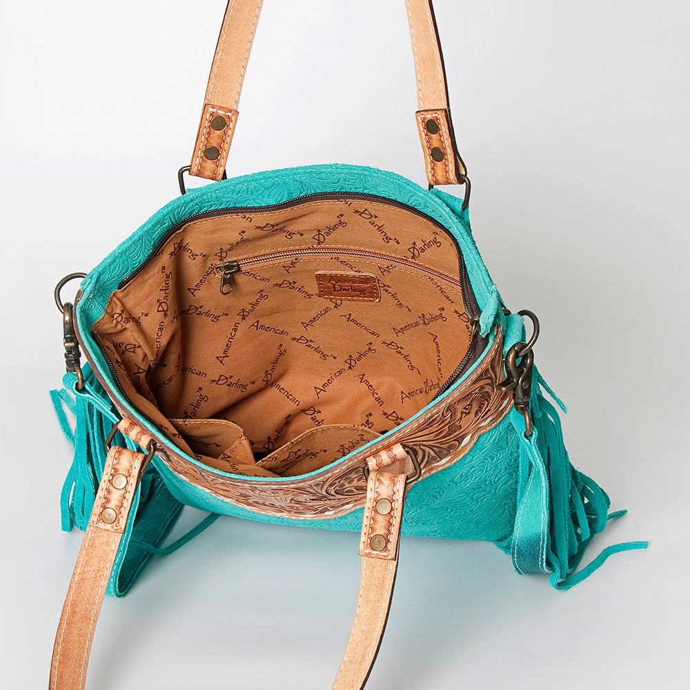 American Darling Genuine Leather Turquoise Fringe Western Bag