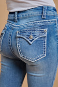 Mid Wash Boot Cut Western Jeans