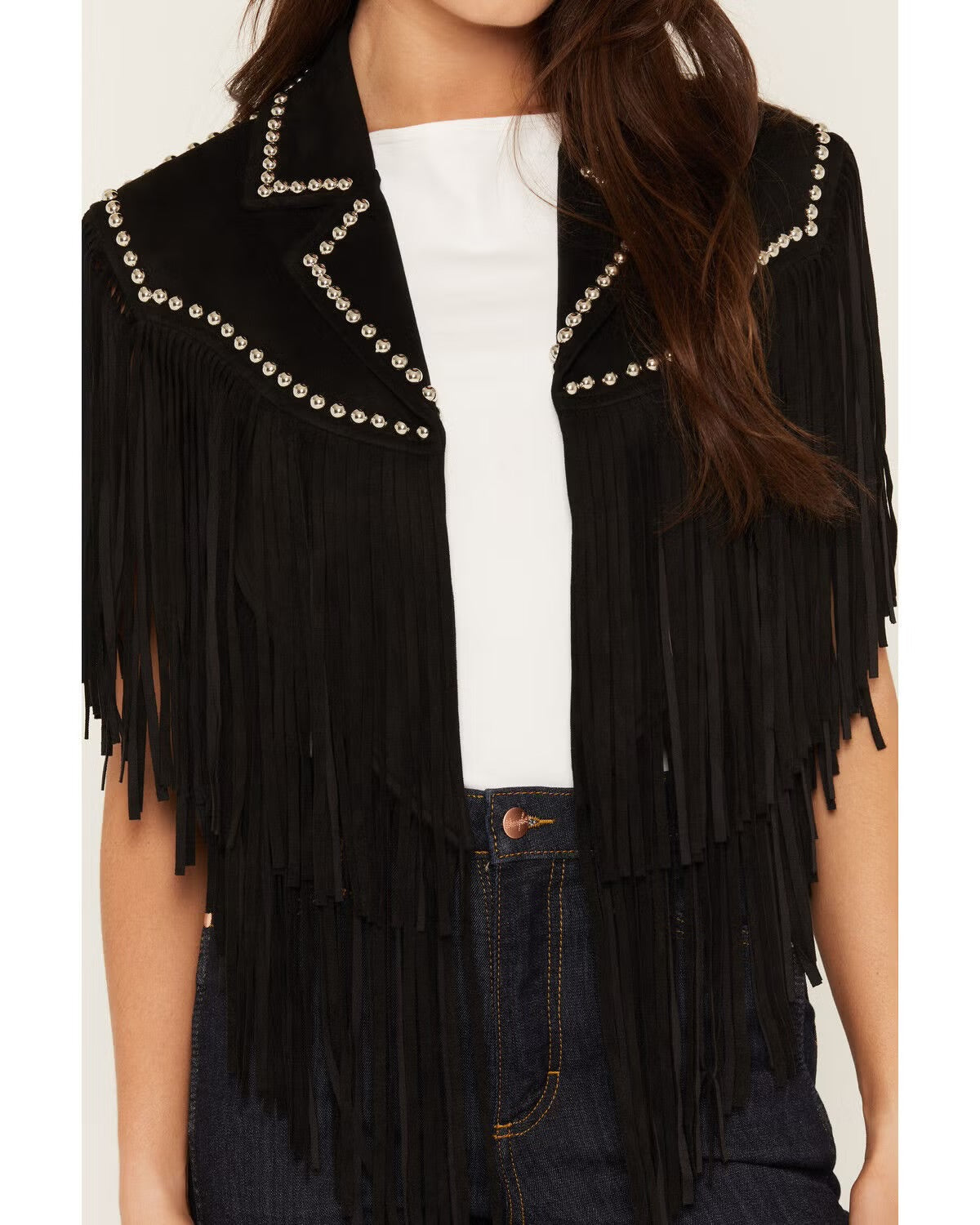 Saints & Hearts Women's Faux Suede Studded Cape Black