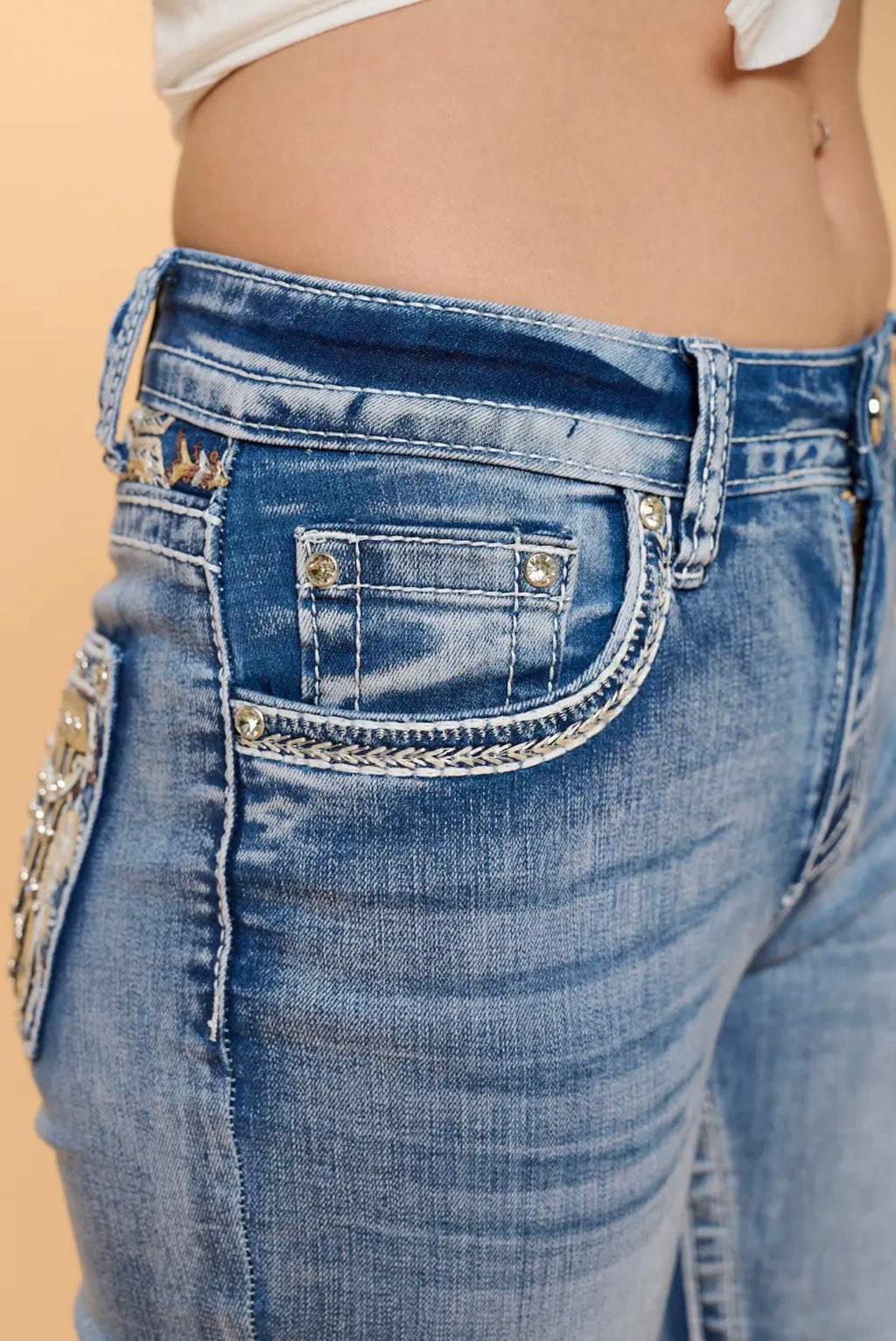 Westfield Eagle Longhorn Embellished Denim Boot Cut Jeans