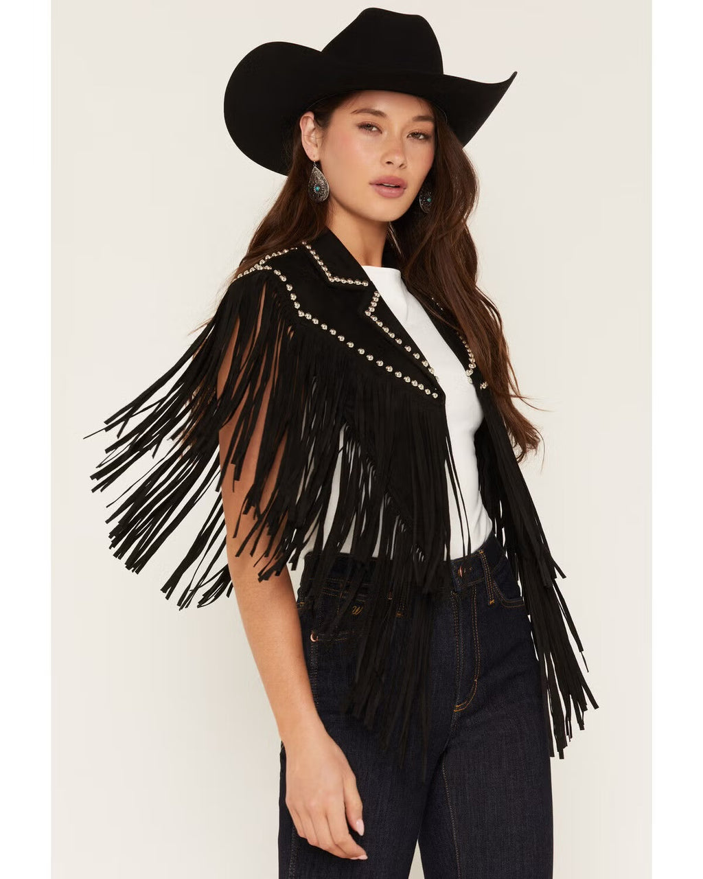 Saints & Hearts Women's Faux Suede Studded Cape Black