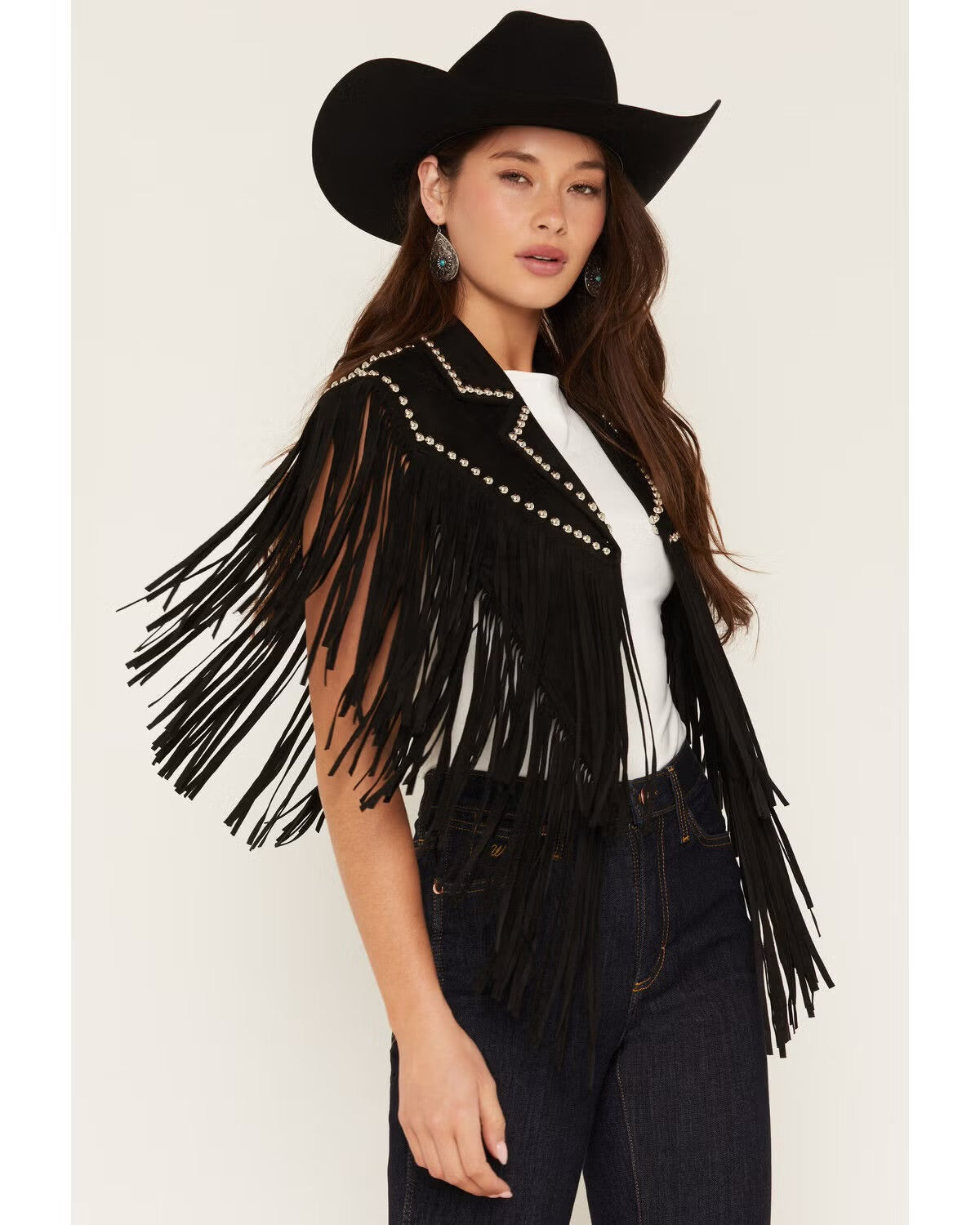 Saints & Hearts Women's Faux Suede Studded Cape Black