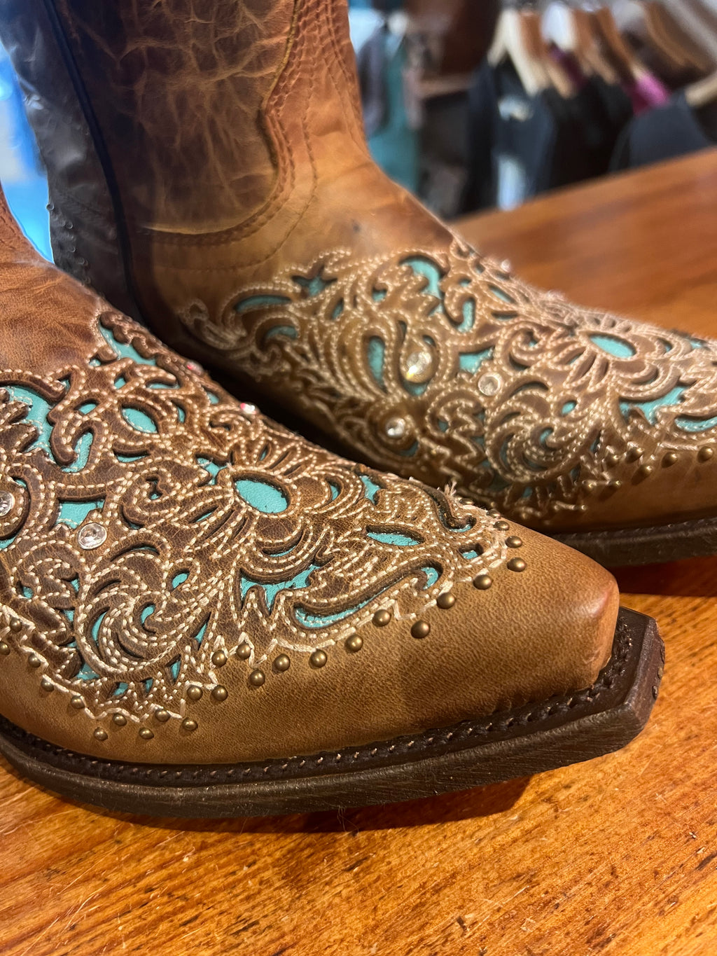 Wildflower Turquoise Diamanté Leather Cowboy Boots