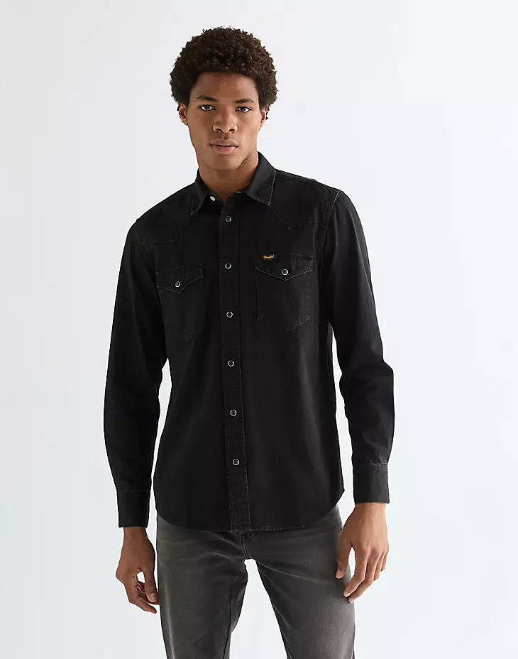 Wrangler Rinse Black Denim Western Shirt