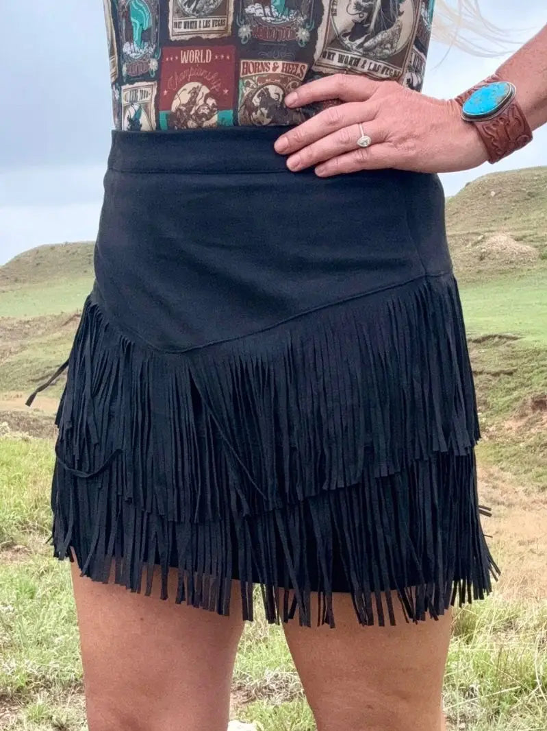 Sterling Kreek Fort Worth Fringe Skort BLACK