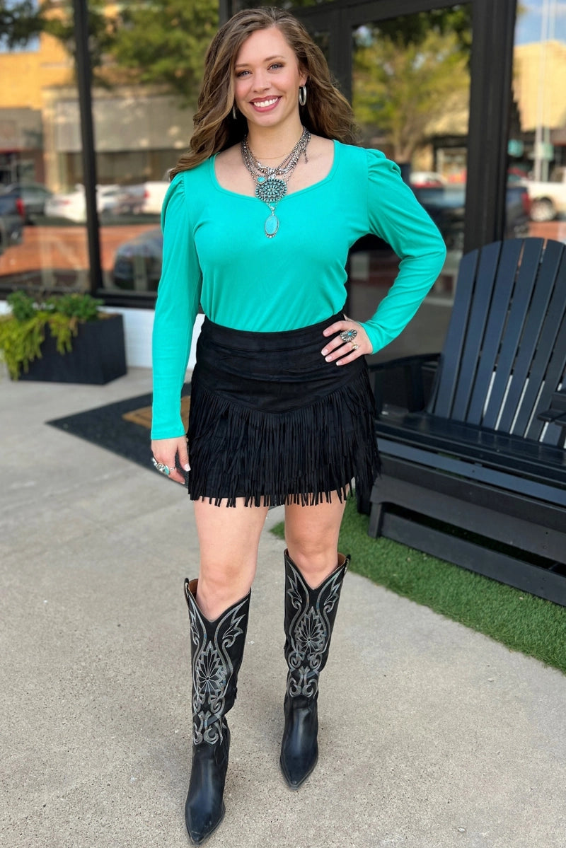 Sterling Kreek Fort Worth Fringe Skort BLACK